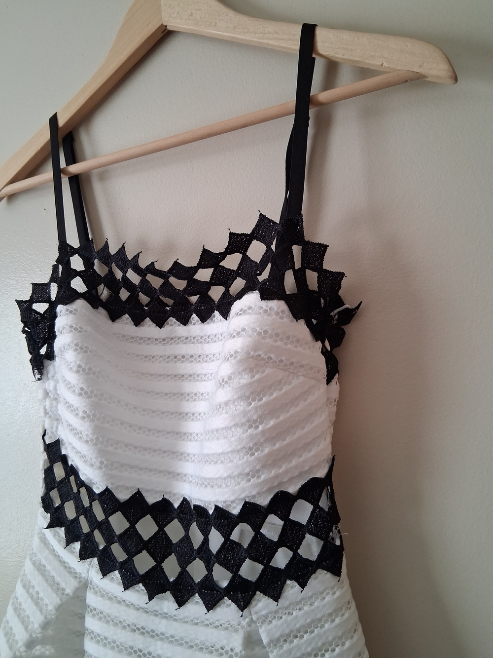 Soprano White Dress with Black Lace-Trim